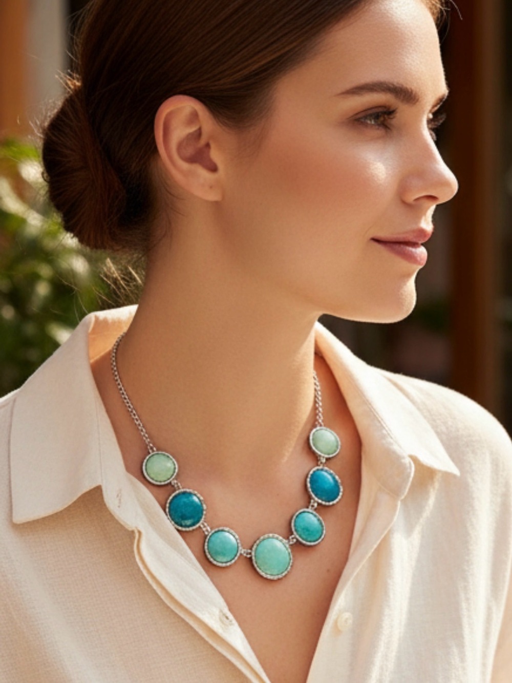 Charming Charlie Statement Necklace – Teal & Turquoise Ombre Cabochons